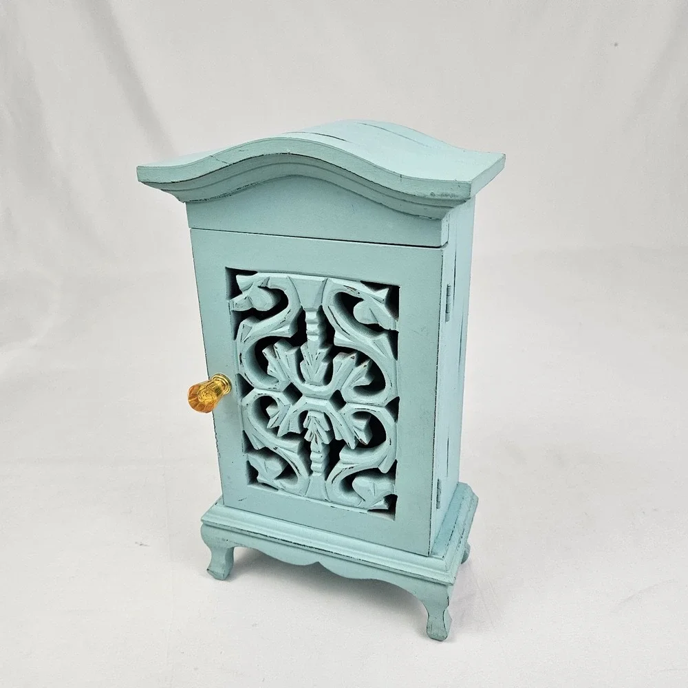 Jewelry Cabinet Armoire Door W/ Shelf Storage Painted Distressed Wood Victorian